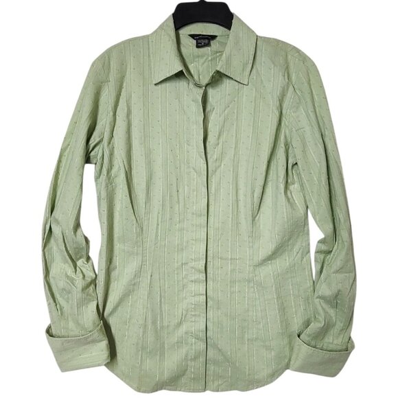 Moda Button Up Shirt Green Textured Long Sleeves Women's Medium - Picture 1 of 6